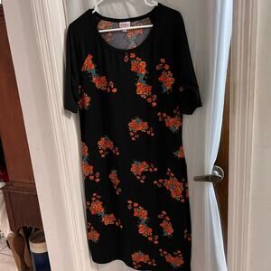 Lularoe Julia raglan black floral midi shift dress size xl